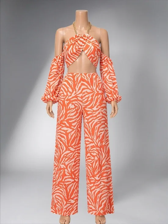Orange Zebra Print Off-Shoulder Crop Top - Picture 7 of 13